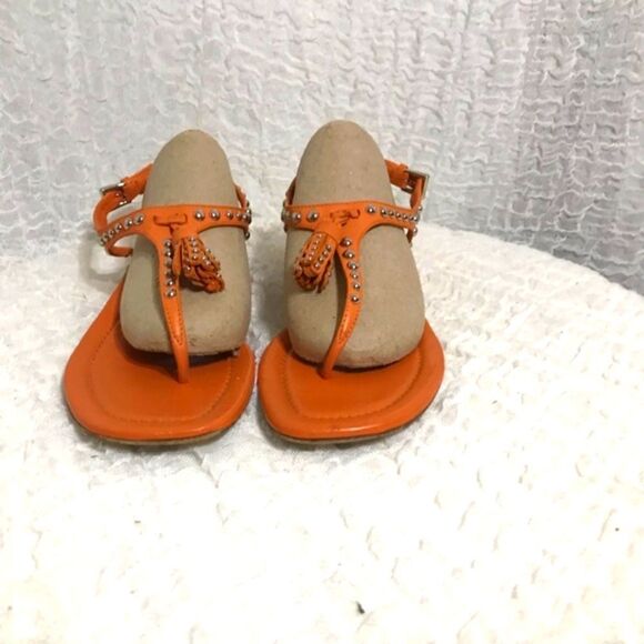 Prada Stud Tassel Orange Leather Sandals Size 38 - Picture 2 of 9